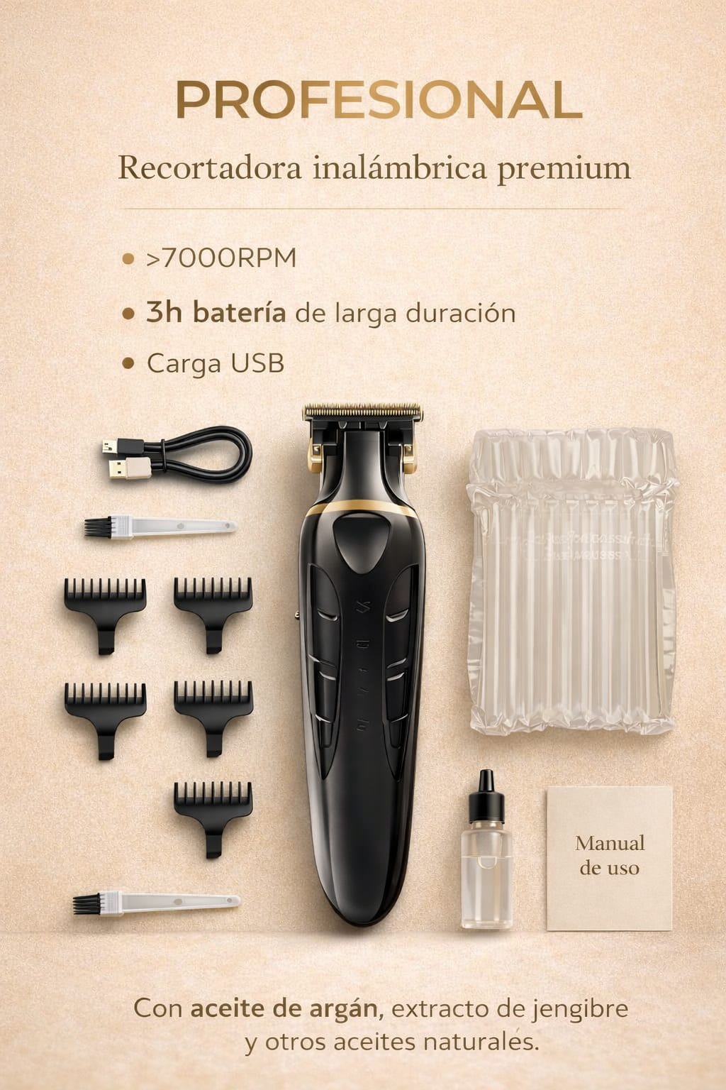 Afeitadora profesional Incluye Sérum para Barba con aceite de Argán