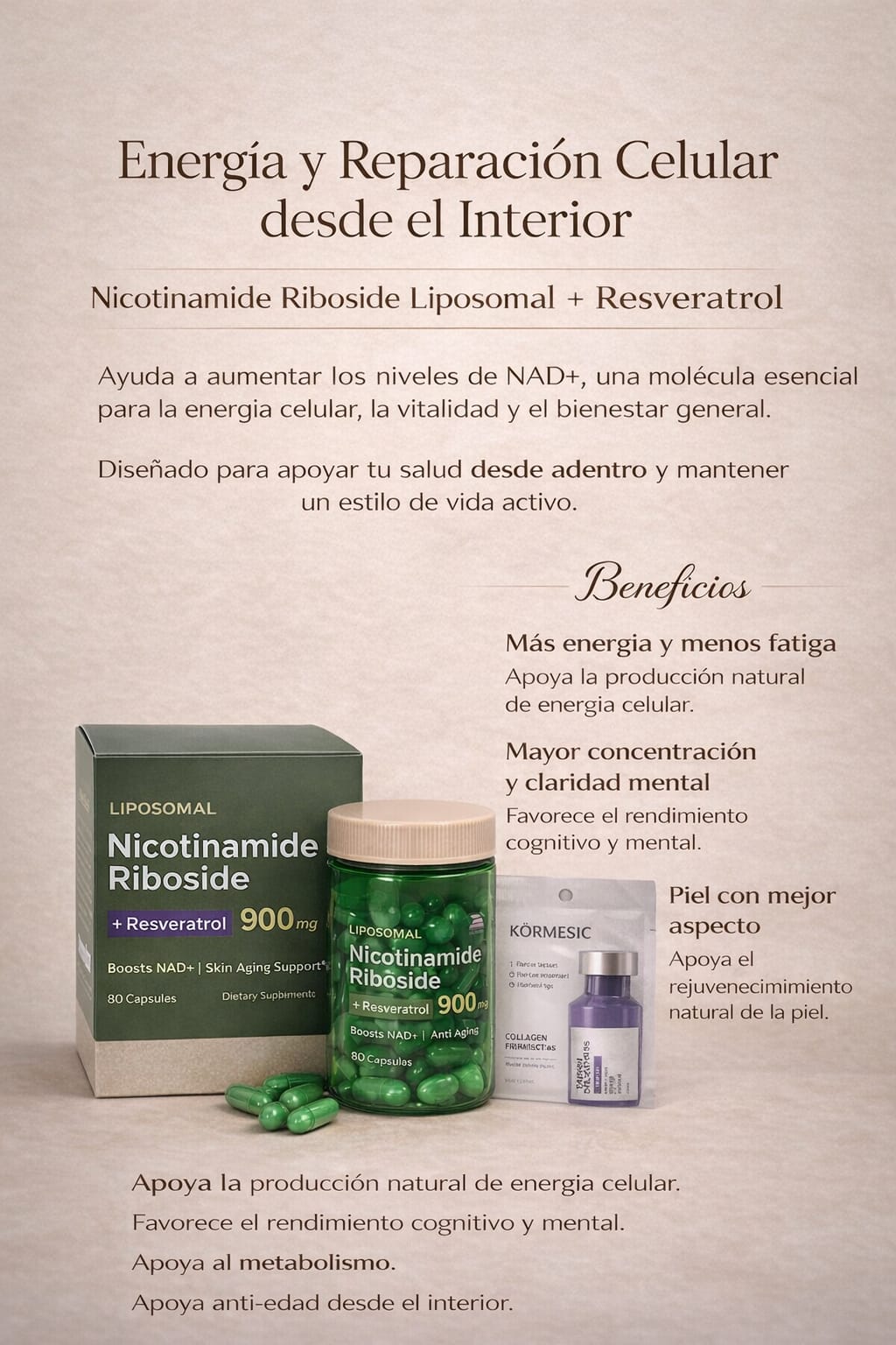 NAD+ Resveratrol Incluye Mascarilla de colágeno