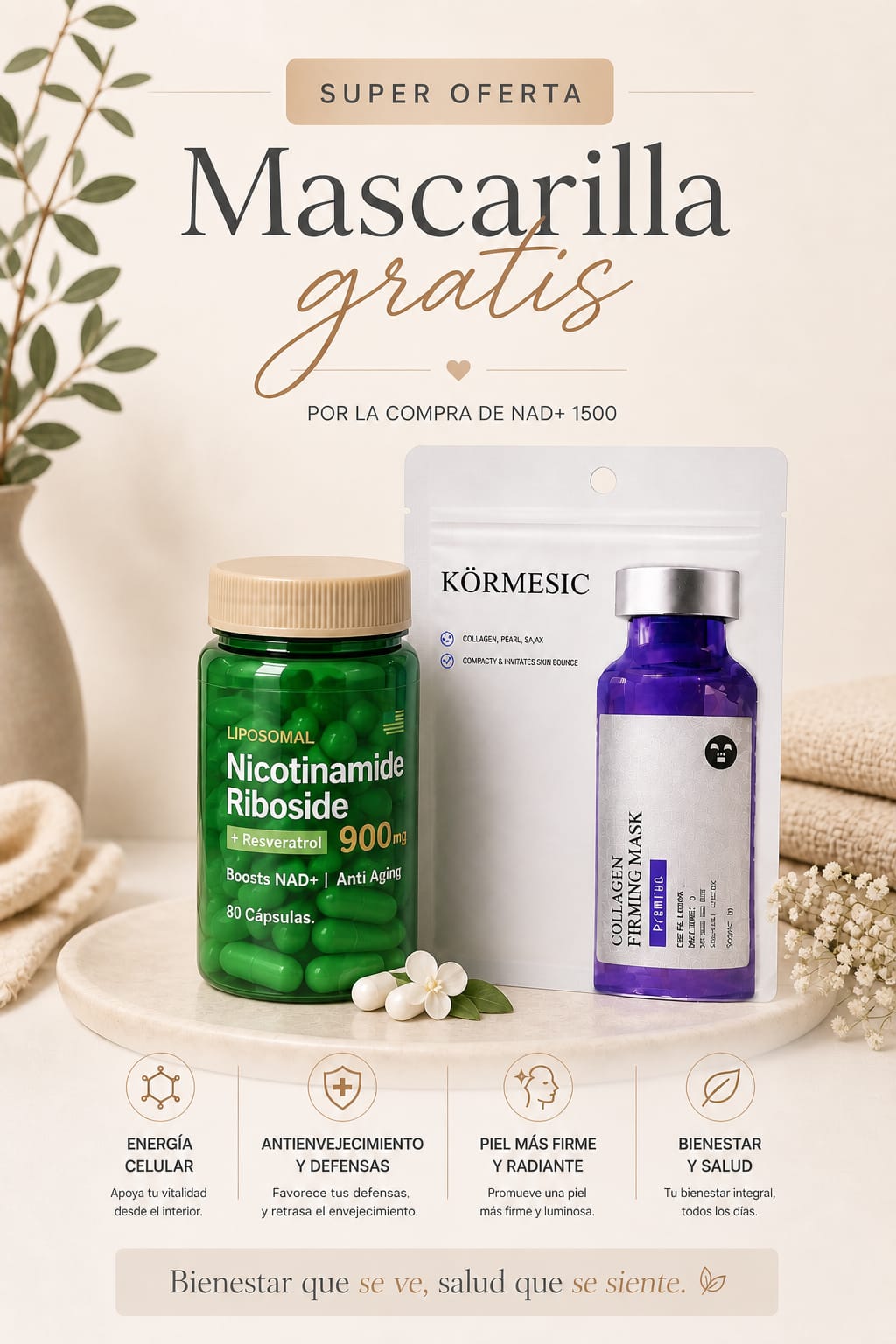 NAD+ Resveratrol Incluye Mascarilla de colágeno