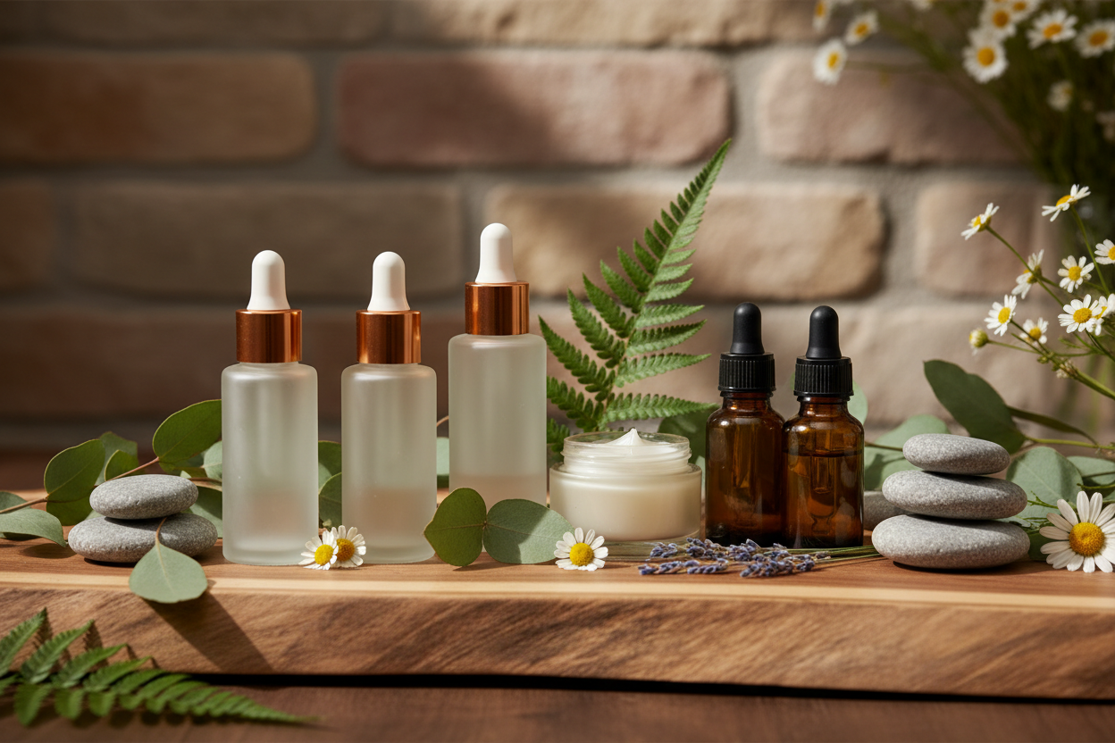 Productos de belleza y salud en ambiente natural